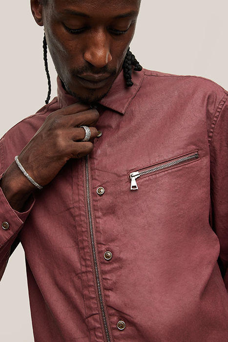 GARMENT WASHED SLIM FIT SHIRT WITH BUTTO RED RUM 2