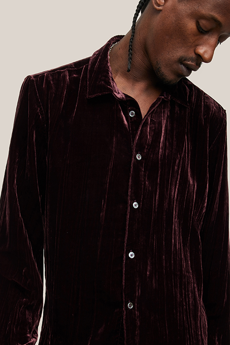 CRINKLED VELVET SLIM SHIRT MERLOT 2