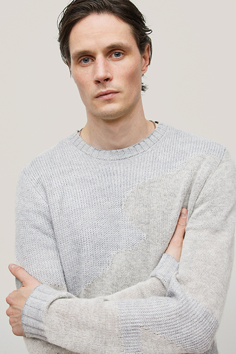 RECTOR LS TEXTURE MIX INTARSIA CREW LT GREY HTHR 2