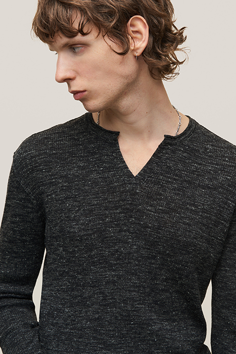 TRAVIS LS RIB HENLEY WITH OPEN PLACKET BLACK 2