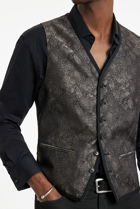 BUTTON FRONT CLOSURE VEST WITH SATIN TAP ALMOND 3