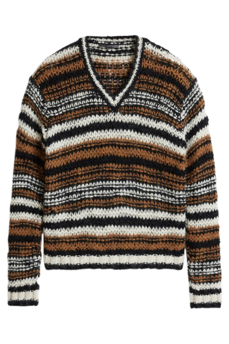 ANGICOS V NECK WITH TEXTURE STITCH STRIP CARAMEL 2