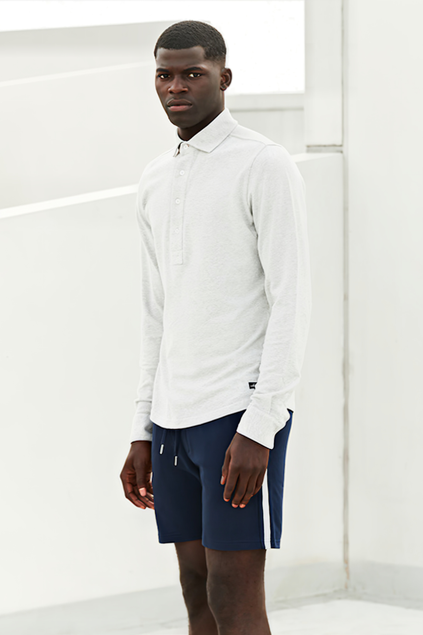 STONE | LONGSLEEVE PIQUÉ POLOSHIRT LIGHT GREY MELANGE 3