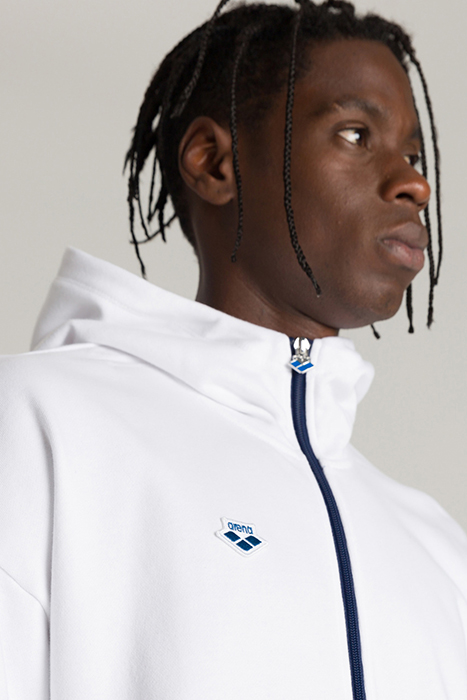 HOODED HALF ZIP PANEL SWEAT TEAM WHITE-NAVY 9