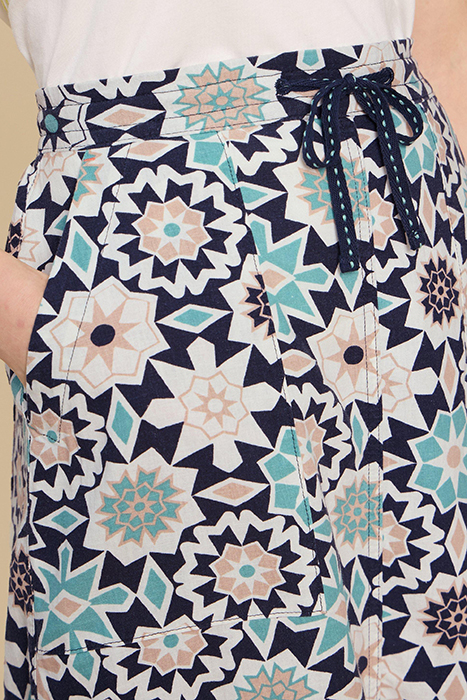 ELLE LINEN BLEND SKIRT NAVY PRINTED 3