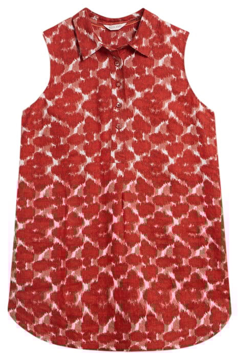 EVELYN SLEEVELE LINEN TUNIC RED PRINTED 2