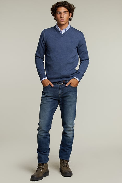 CUSTOM FIT MERINO V-NECK PULLOVER DENIM MIX 3