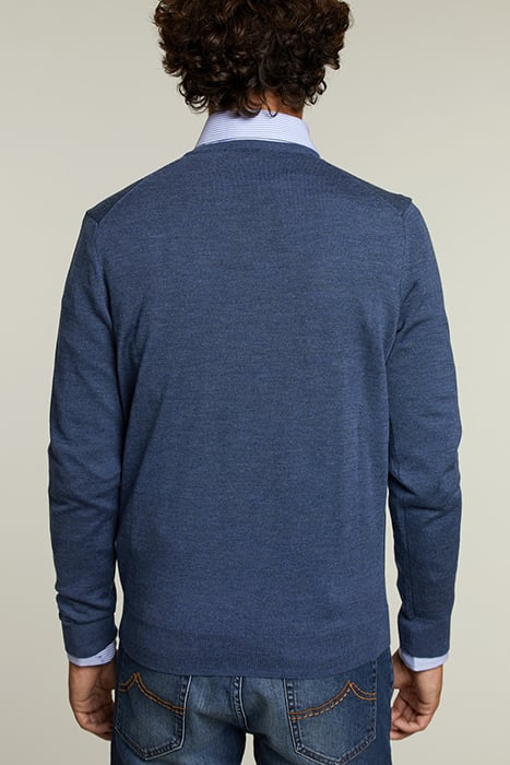 CUSTOM FIT MERINO V-NECK PULLOVER DENIM MIX 2