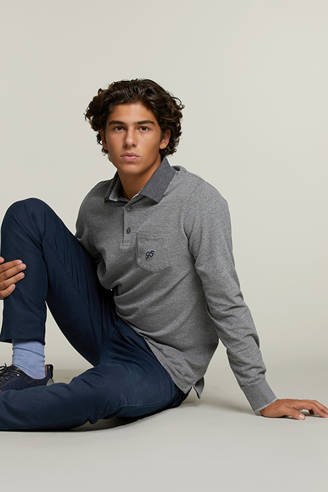 CUSTOM FIT COTTON POLO WITH POCKET GRAPHITE MIX 4