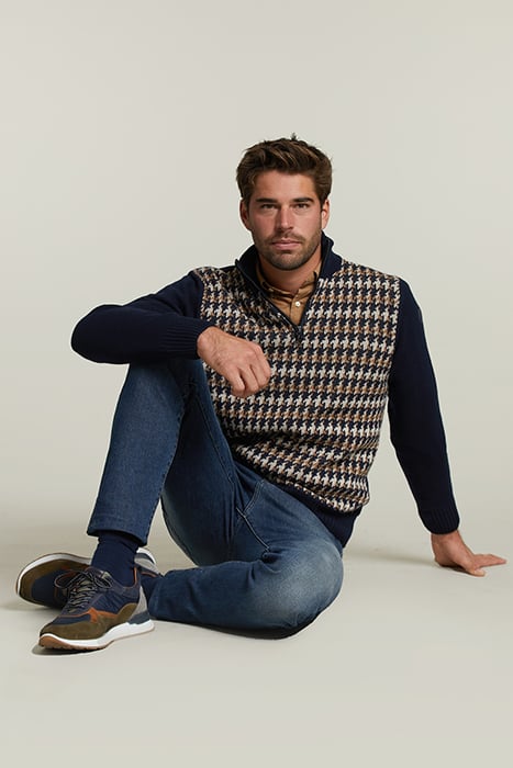 SLIM FIT WOOLEN SWEATER NAVY/CARAMEL MIX 4