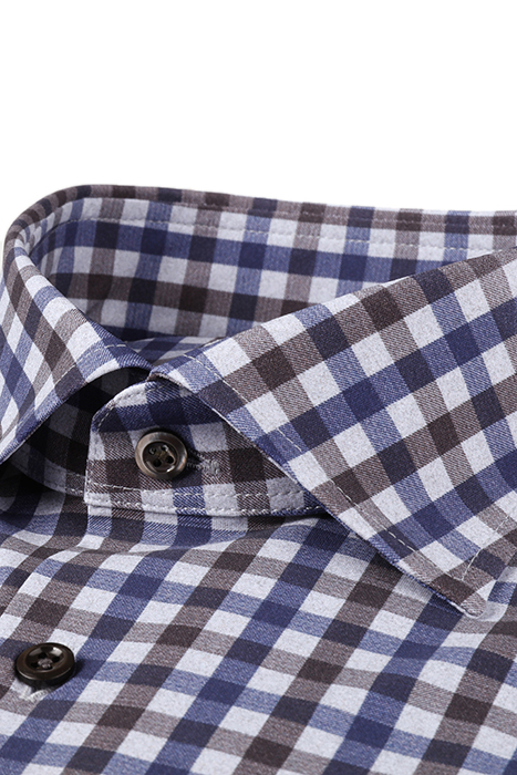 JERSEY SHIRT, SLIMLINE BROWN CHECK 2