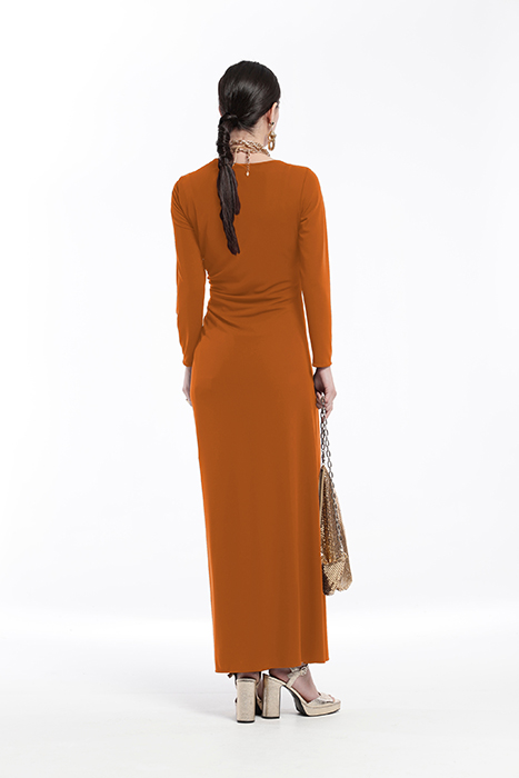 SMOOTH KNIT LONG DRESS WITH ASYMMETRIC NECKLINE ORANGE 2