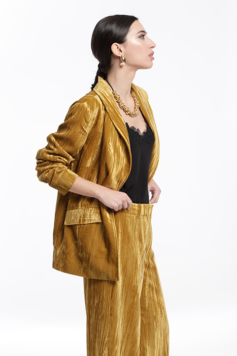 CRUSHED VELVET TUXEDO NECK JACKET MUSTARD 3