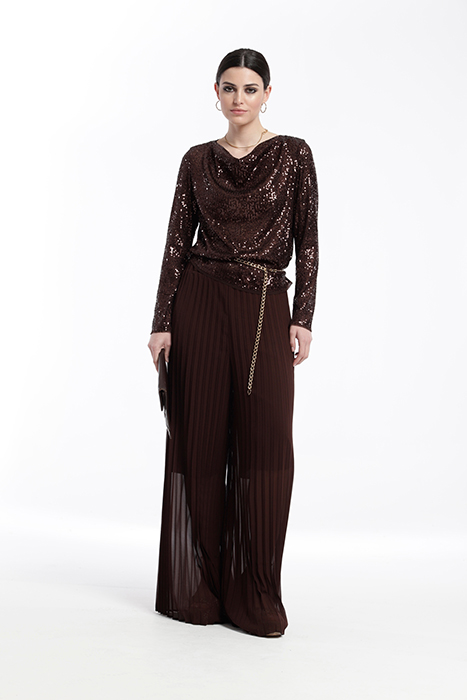 CHIFFON ASISA PLEATED TROUSER BROWN 4