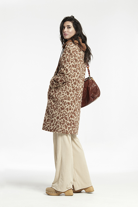 BICOLOR JACQUARD ZIPPER GUREN COAT WITH HOOD BROWN 3