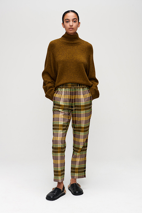 SYDNEY PLEAT CHECKED PANTS MOSS 2