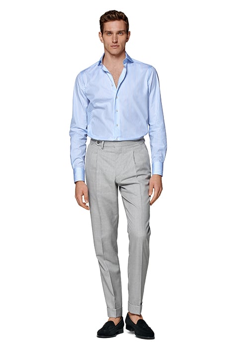 LIGHT BLUE STRIPED TWILL SLIM FIT SHIRT 3