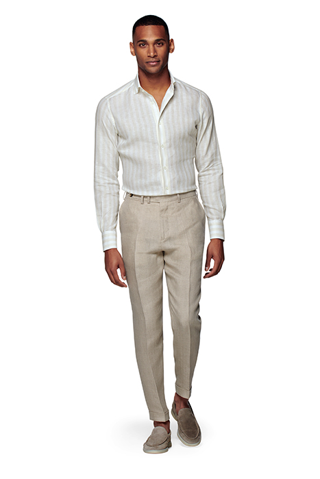 LIGHT BROWN STRIPED SLIM FIT SHIRT 5