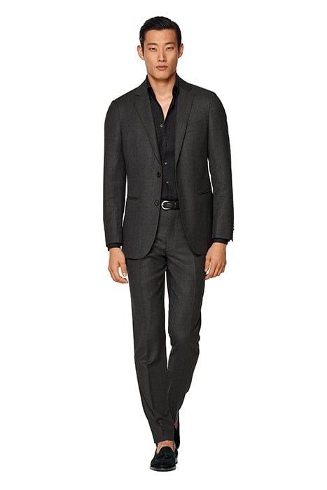 DARK GREY BIRD'S EYE SLIM LEG STRAIGHT SUIT TROUSERS 3