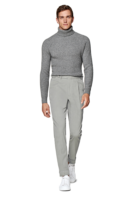 GREY TWILL SLIM LEG TAPERED TROUSERS 3