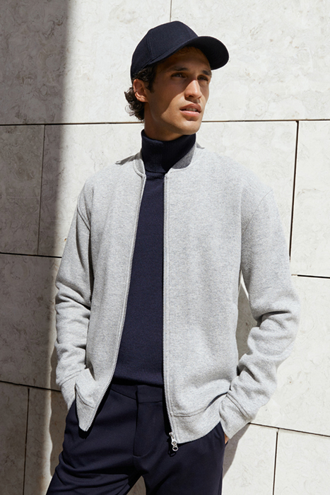 JENSEN | COTTON CASHMERE BOMBER JACKET LIGHT GREY MELANGE 3