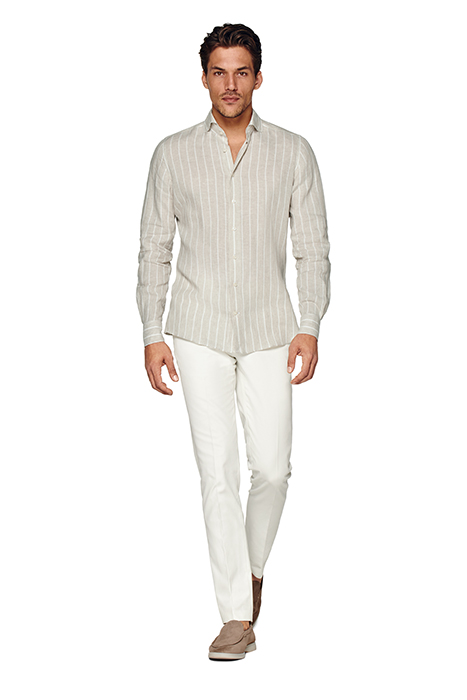 LIGHT BROWN STRIPED SLIM FIT SHIRT 3