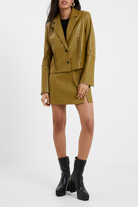 CROLENDA PU CROPPED BLAZER BROWN 2