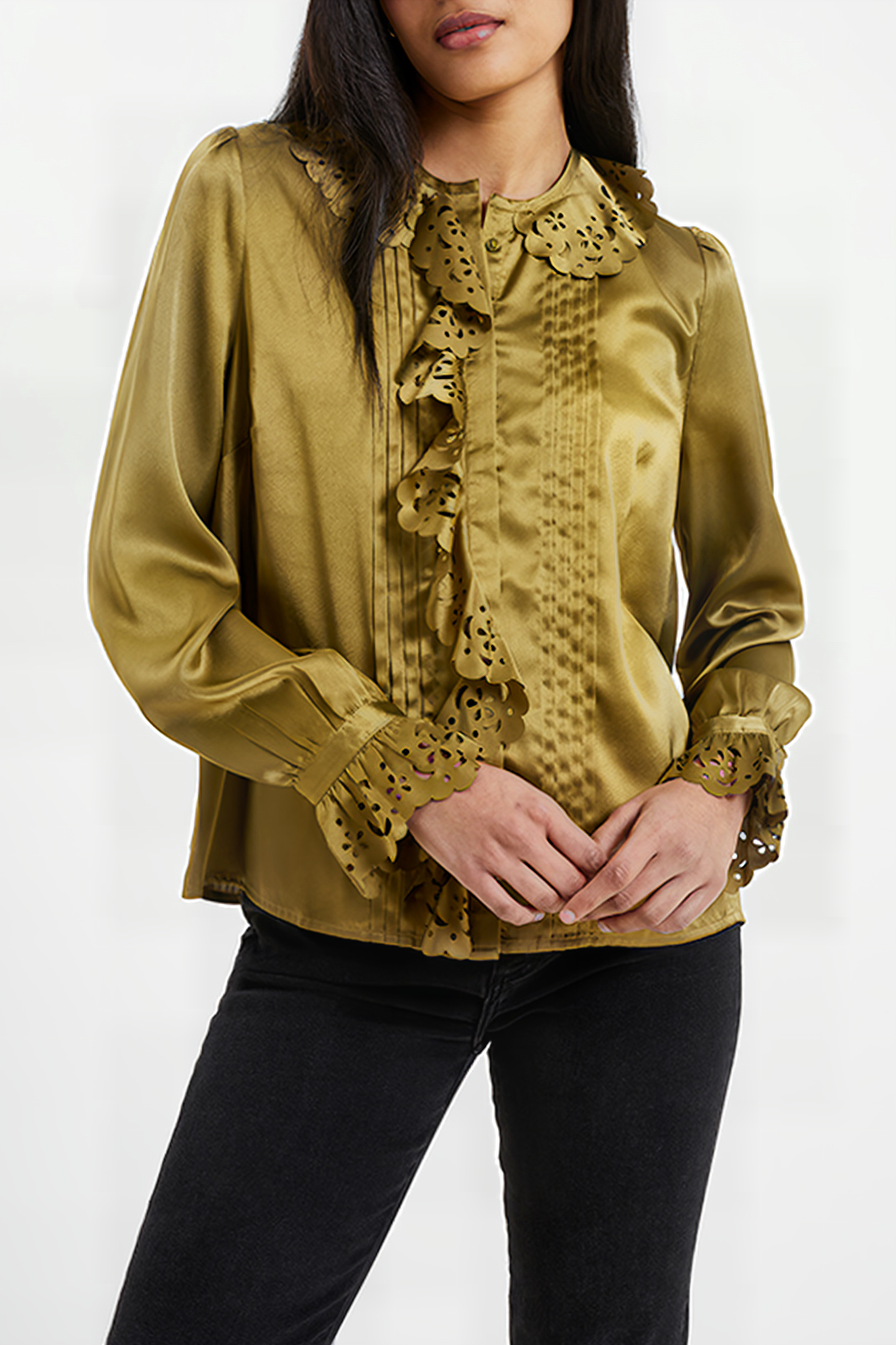 ALEEYA SATIN LACE DETAIL BLOUS BROWN 1