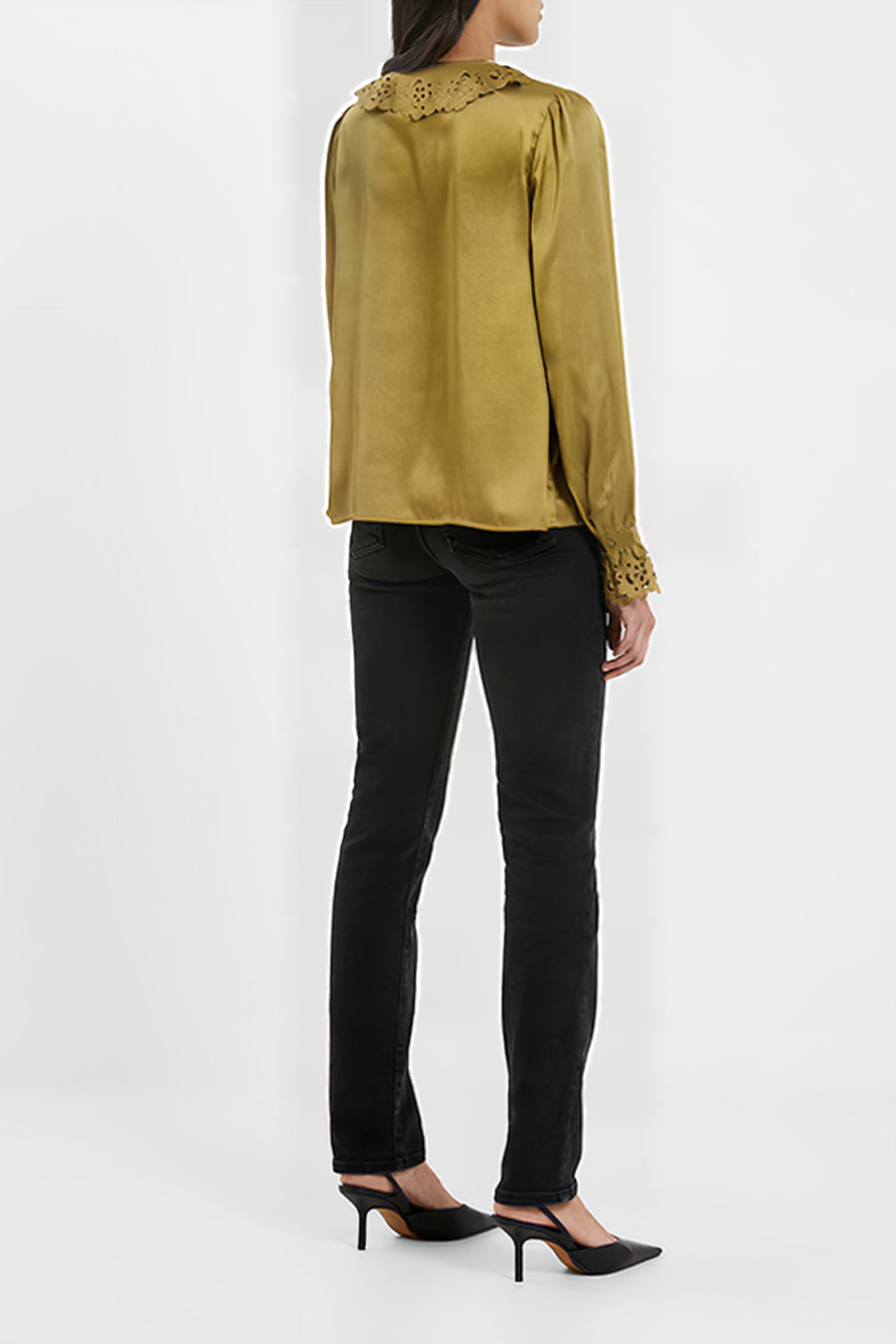 ALEEYA SATIN LACE DETAIL BLOUS BROWN 3