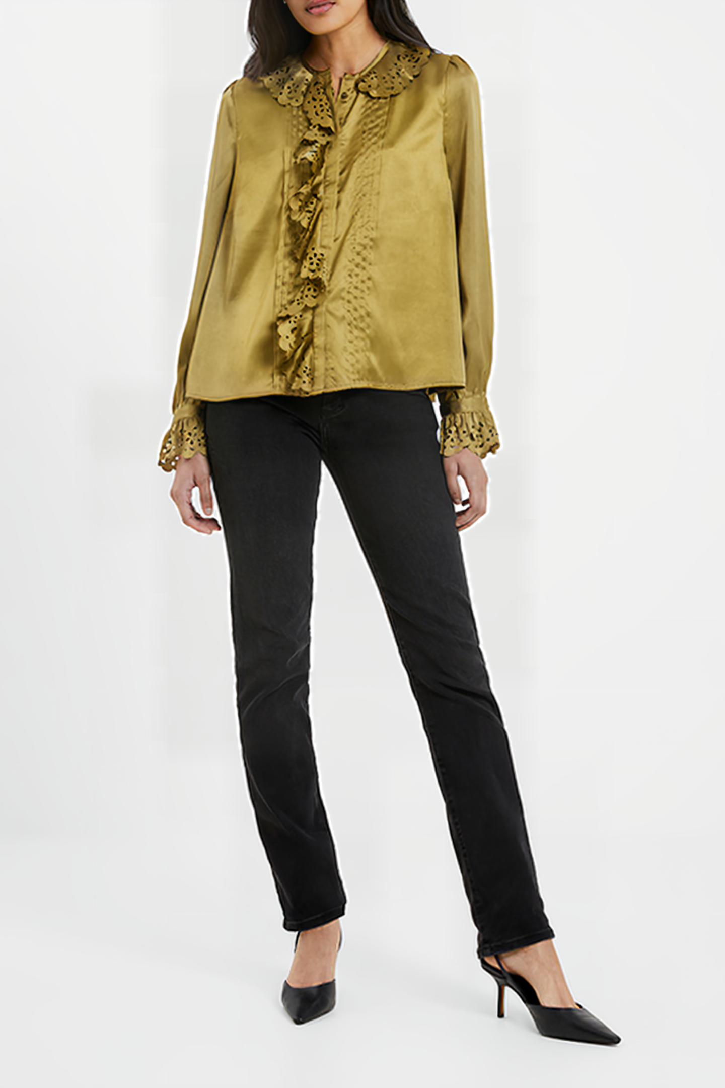 ALEEYA SATIN LACE DETAIL BLOUS BROWN 2