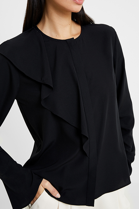 CREPE LIGHT ASYMM FRILL SHIRT BLACK 4