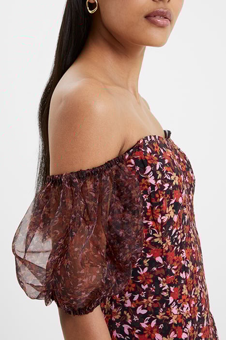 CLARA FLAVIA TEXT PUF SLV DRES BLACK 4