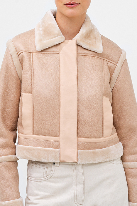 BELEN FAUX FUR L/S CROP JKT BROWN 4