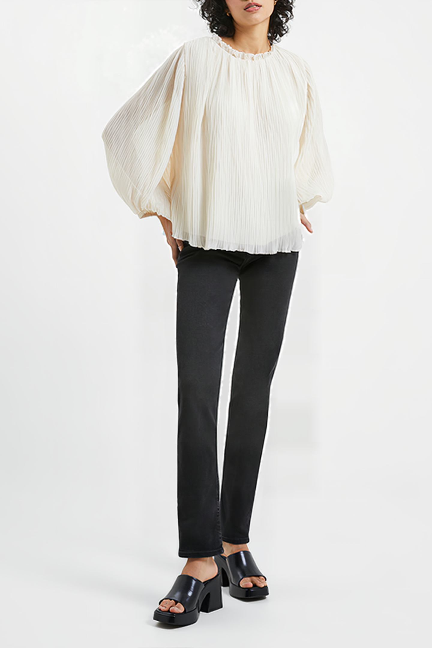 CALLIE LUREX PLEATED TOP BROWN 1