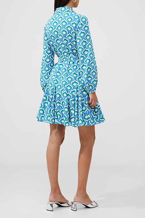 PRINTED LS SHIRT BELTED DRESS BLUE 3