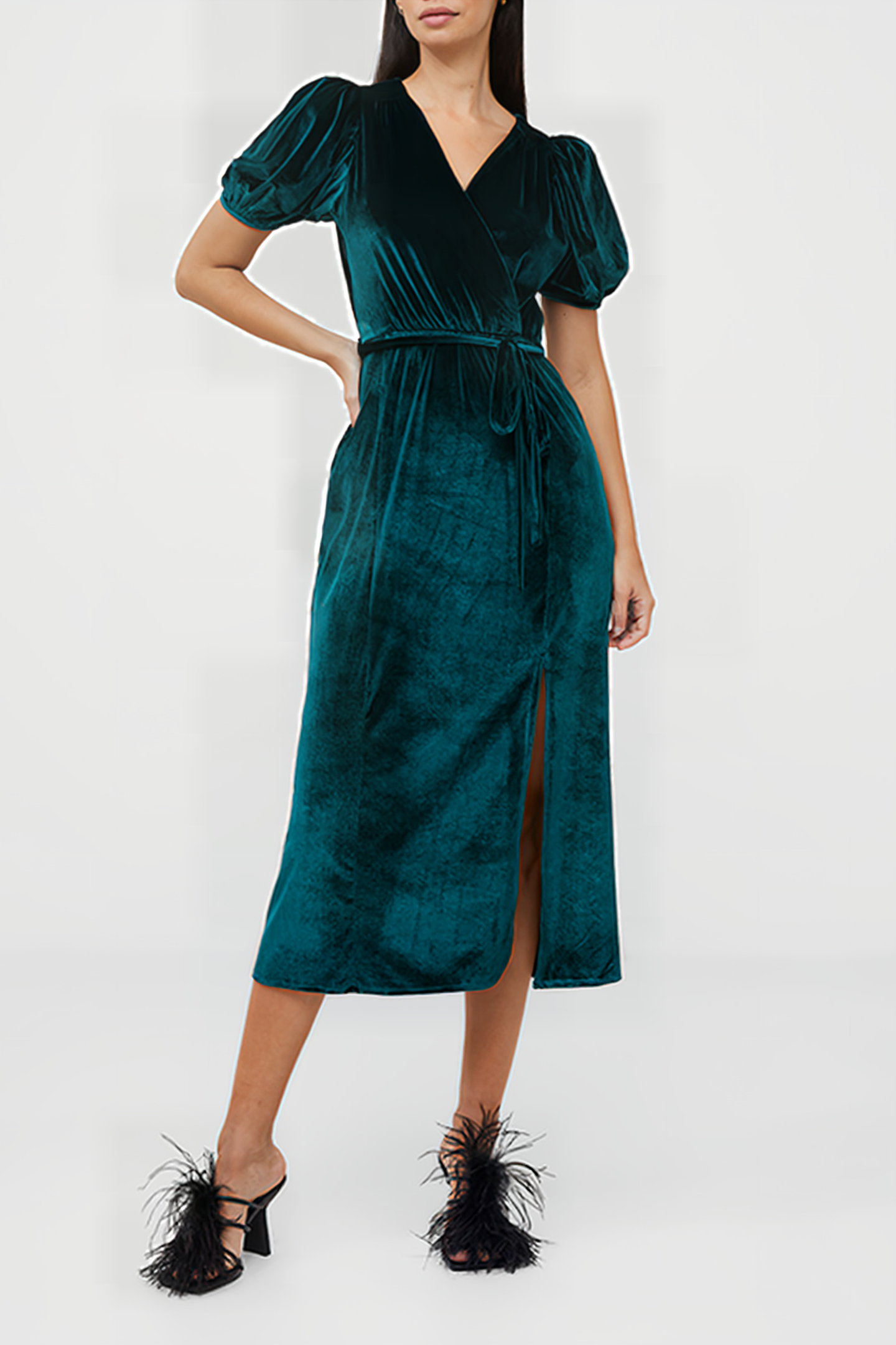 SULA VELVET MIDI DRESS GREEN 2