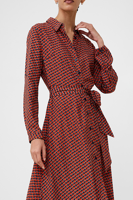 ABSTRACT BELTED SHIRT DRESS ORANGE 4