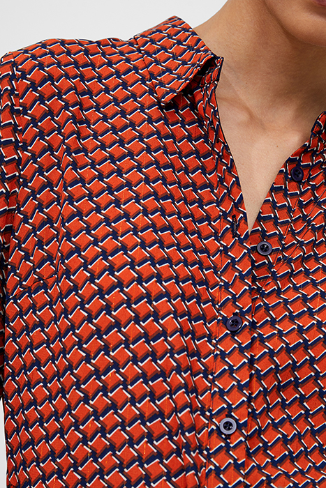 ABSTRACT BELTED SHIRT DRESS ORANGE 5