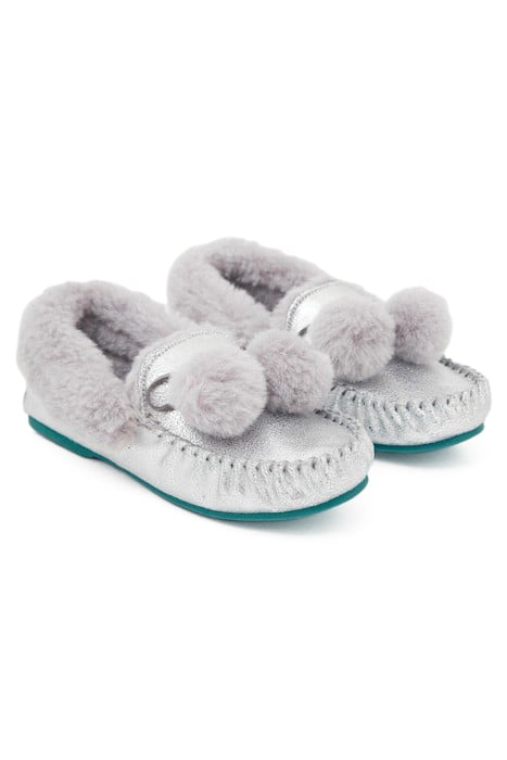 SUEDE AND SHEARLING MOCCASIN SILVER TONE METALLIC 2