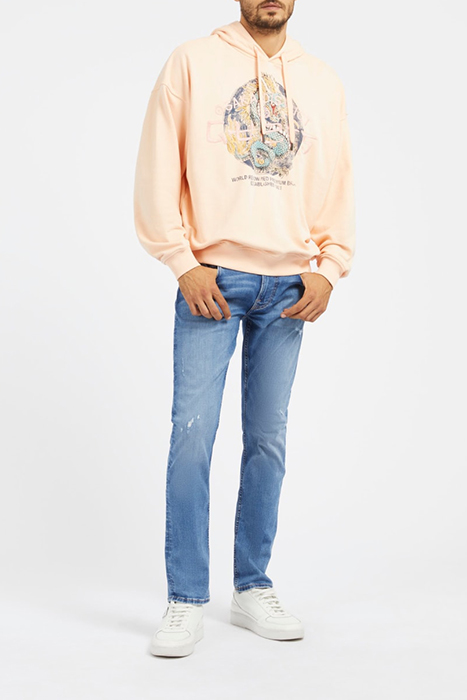GUESS ROUND LOGO HOODIE SWEATS PEACH SKY 3