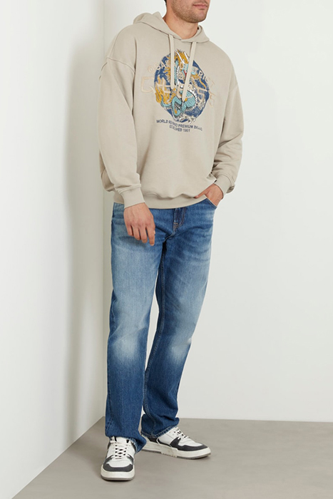 GUESS ROUND LOGO HOODIE SWEATS PASADENA STONE 3