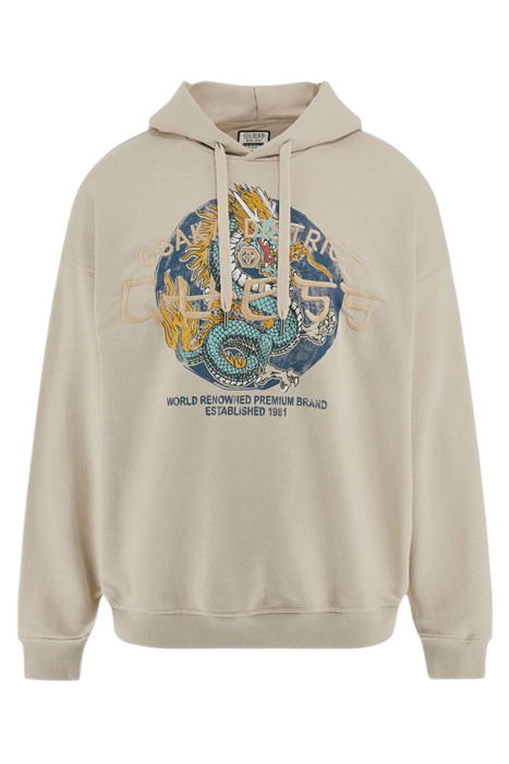 GUESS ROUND LOGO HOODIE SWEATS PASADENA STONE 4