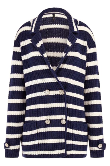 GAIA SWEATER WAFFLE BLUE AND WHITE CARDIGAN STRIP 4