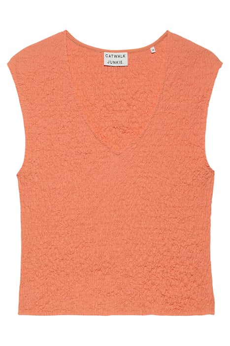 SMOCKED SLIM STRETCH V NECK TOP PAPAYA 4
