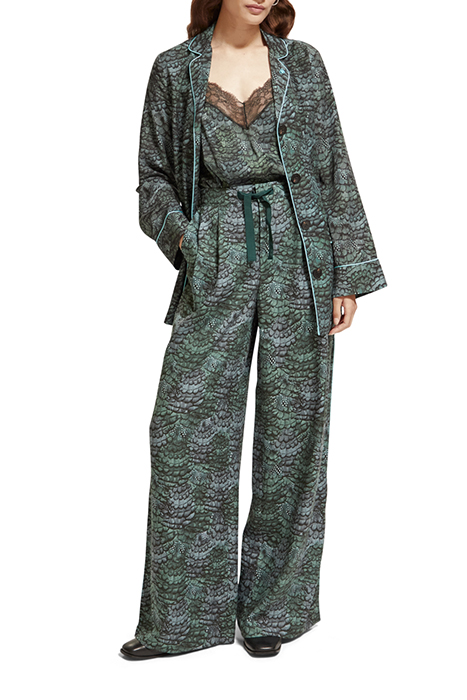 ELENI - HIGH RISE WIDE LEG PYJAMA PANTS FEATHER BOTTLE GREEN 3
