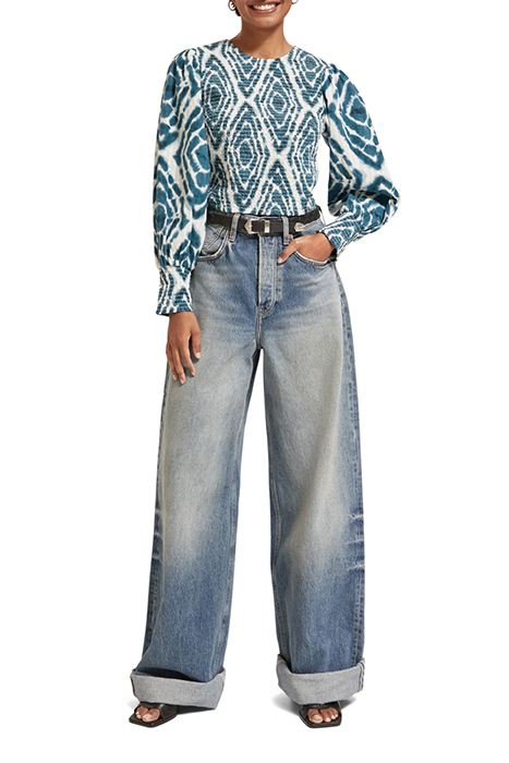 SMOCKED TOP WITH BOW BACK DISCO TIE DYE BOTTLE GREEN 3