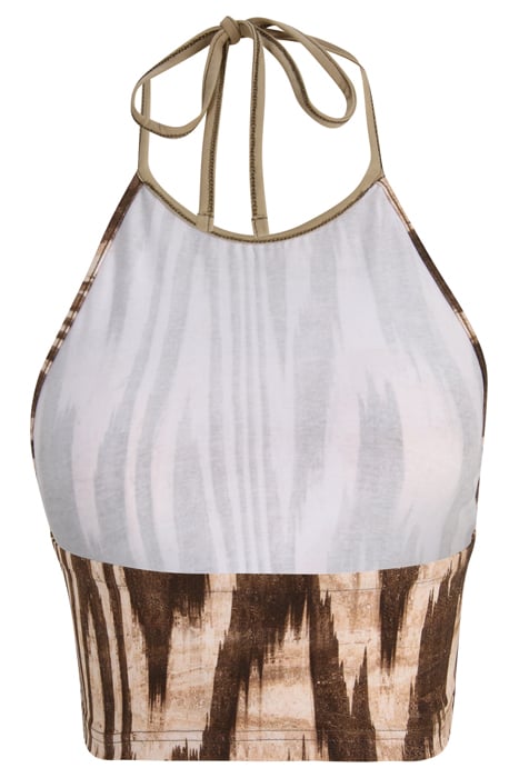 CALTAGIRONE CROPPED TOP BROWN ABSTRACT ETNO AOP 2