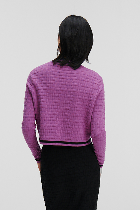 TEXTURED CLASSIC KNIT CARDIGAN IRIS ORCHID/BLACK 2