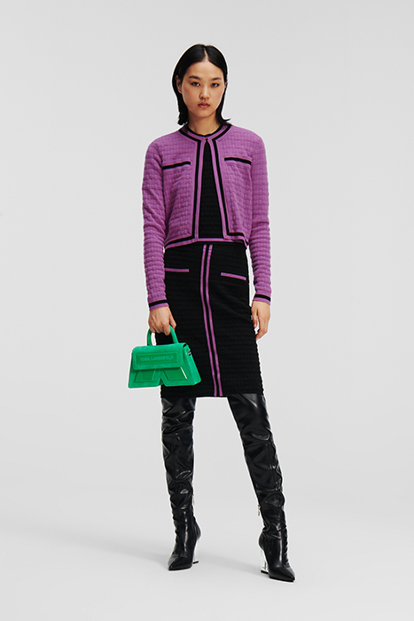 TEXTURED CLASSIC KNIT CARDIGAN IRIS ORCHID/BLACK 3