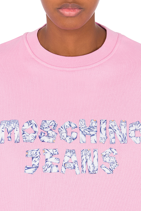 DENIM LOGO PRINT COTTON SWEATSHIRT PINK 4
